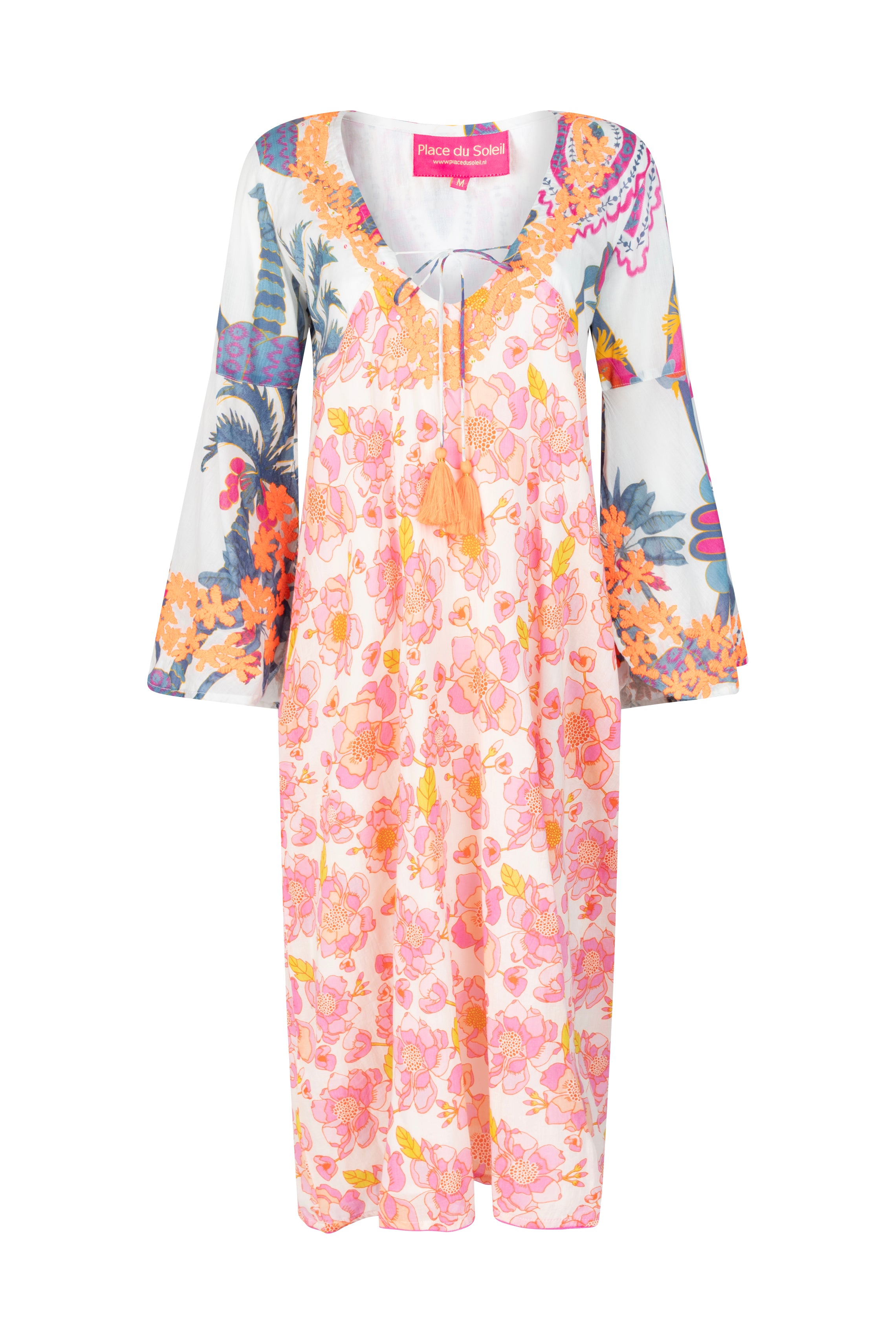 Place Du Soleil-S25 418-Wide Sleeve Rosa Blue Bird Dress