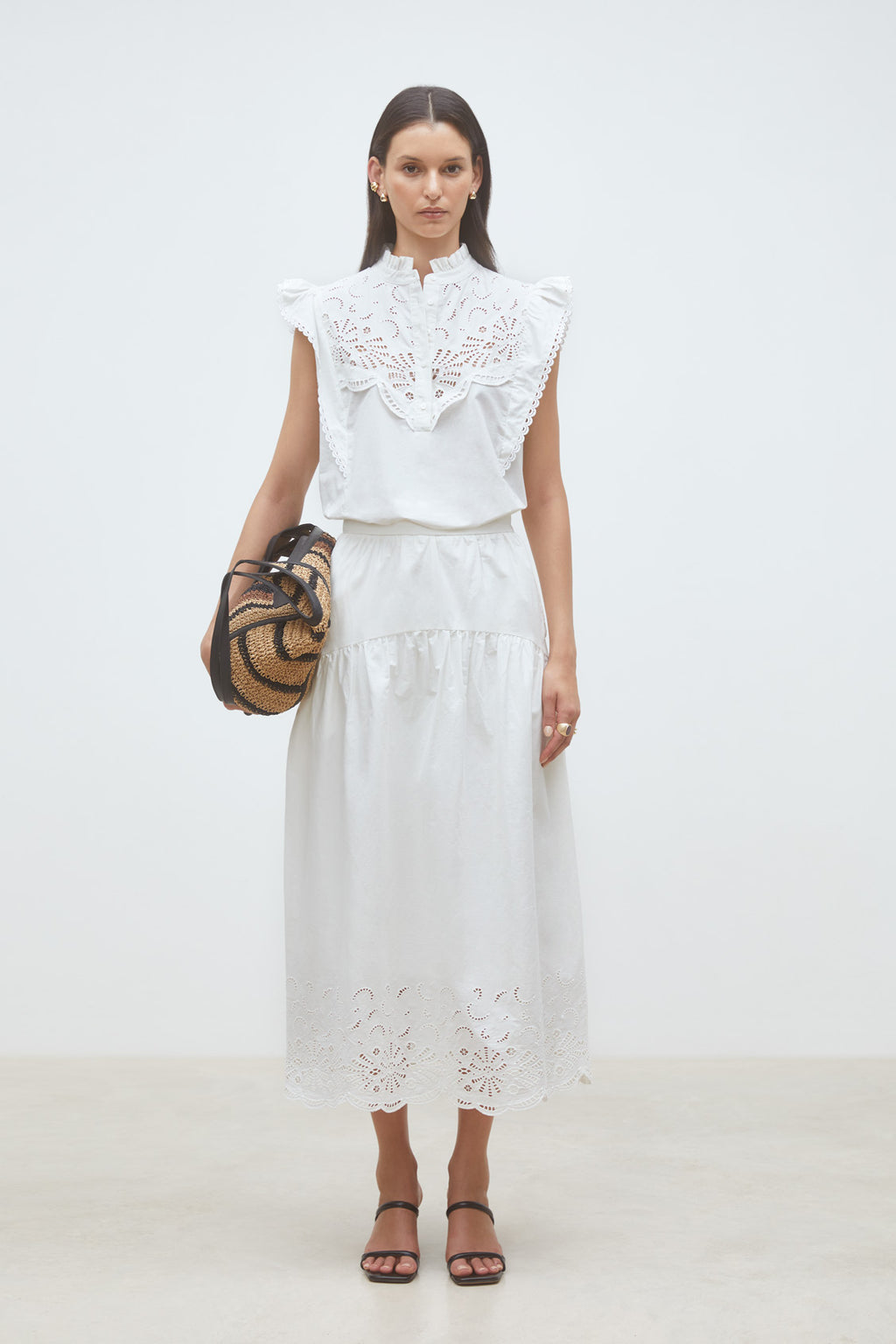 Suncoo Paris Flavie Midi Skirt in Blanc Casse - S26C05254