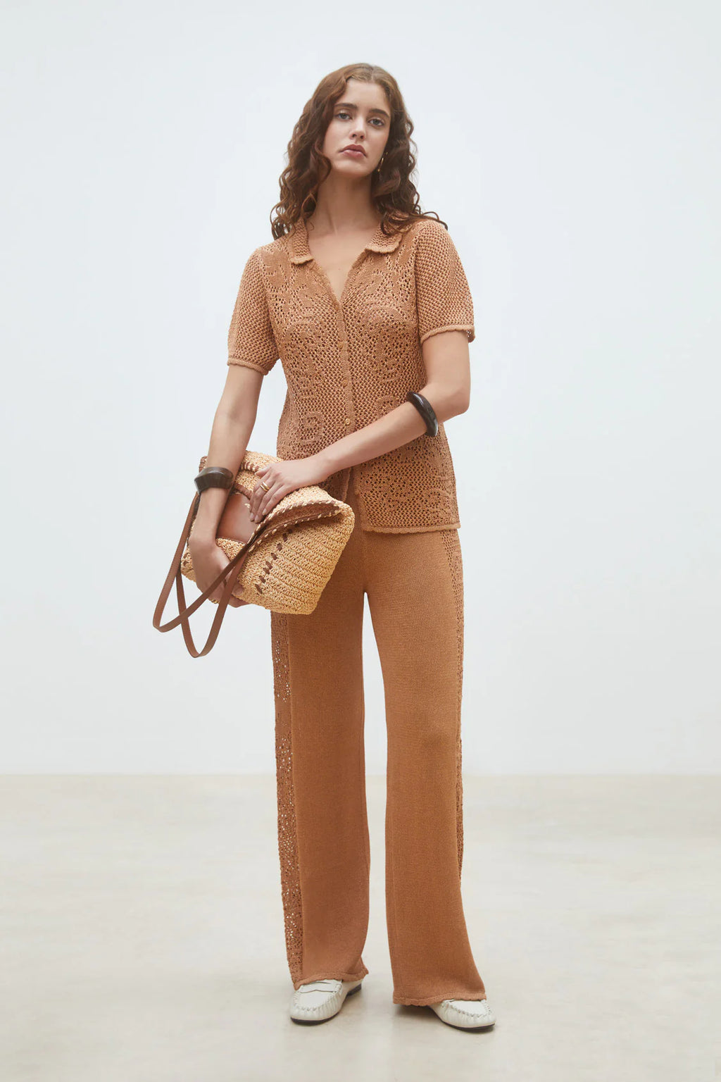 Suncoo Paris Ginger Short Sleeve Shirt in Camel - S26M02099