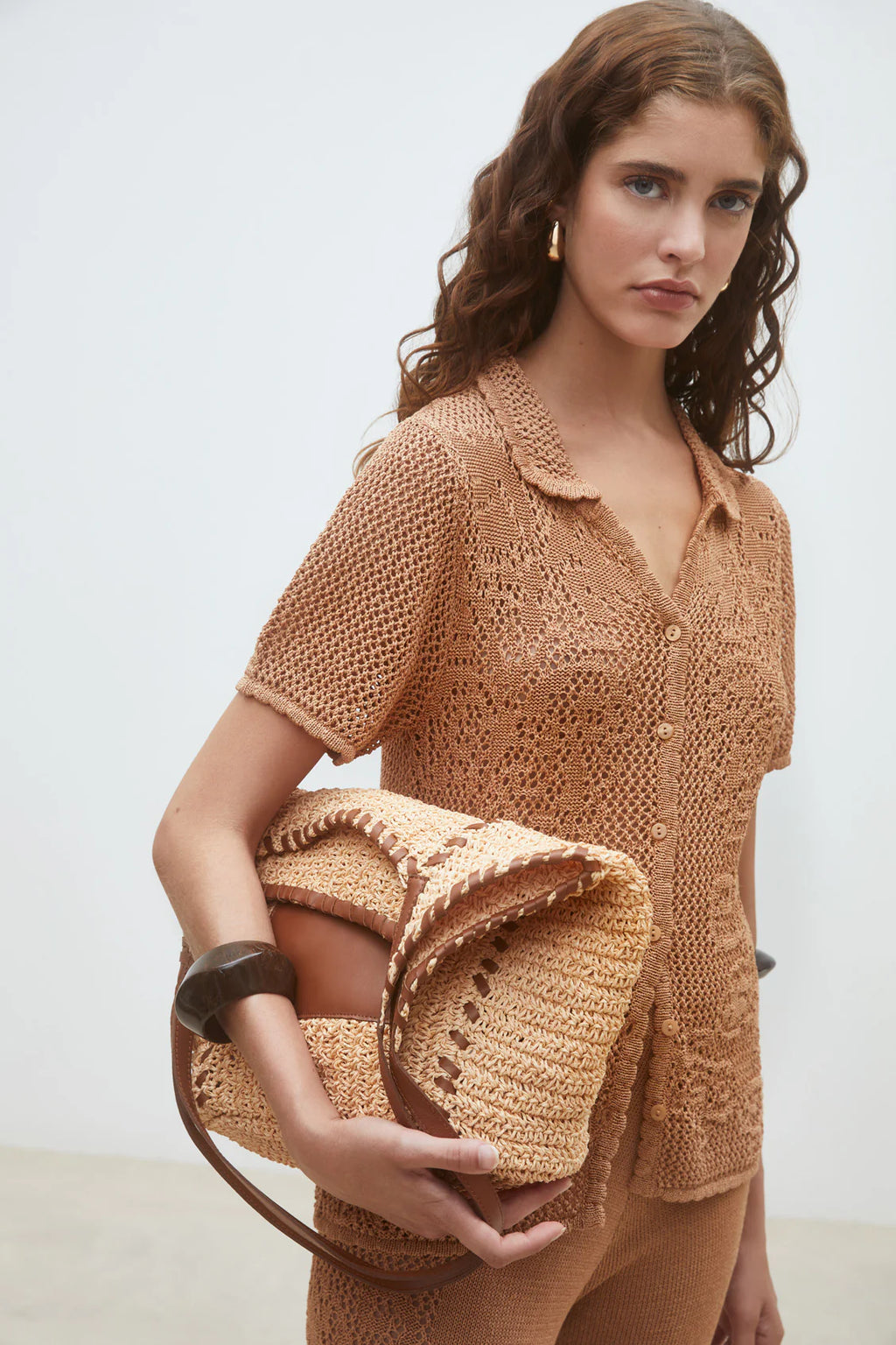 Suncoo Paris Ginger Short Sleeve Shirt in Camel - S26M02099