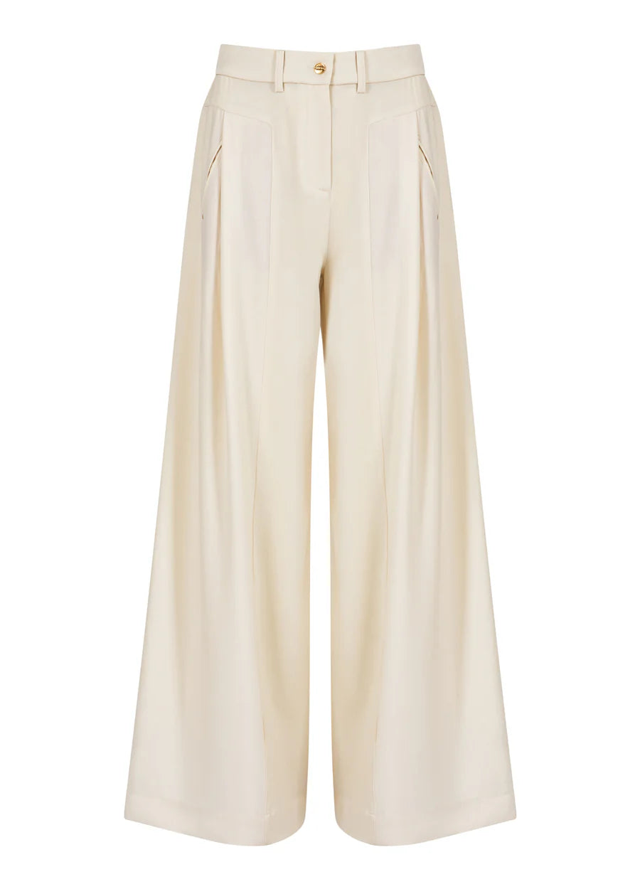 Coster Copenhagen Anna Fit Shiny Wide Pant in Pearl