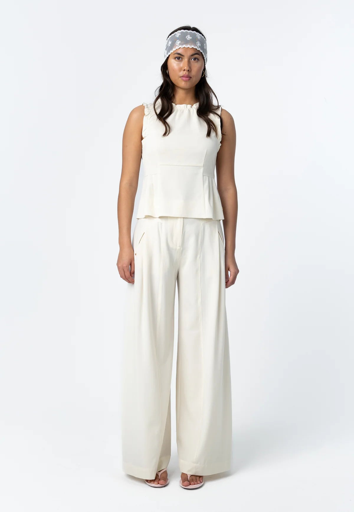 Coster Copenhagen Anna Fit Shiny Wide Pant in Pearl