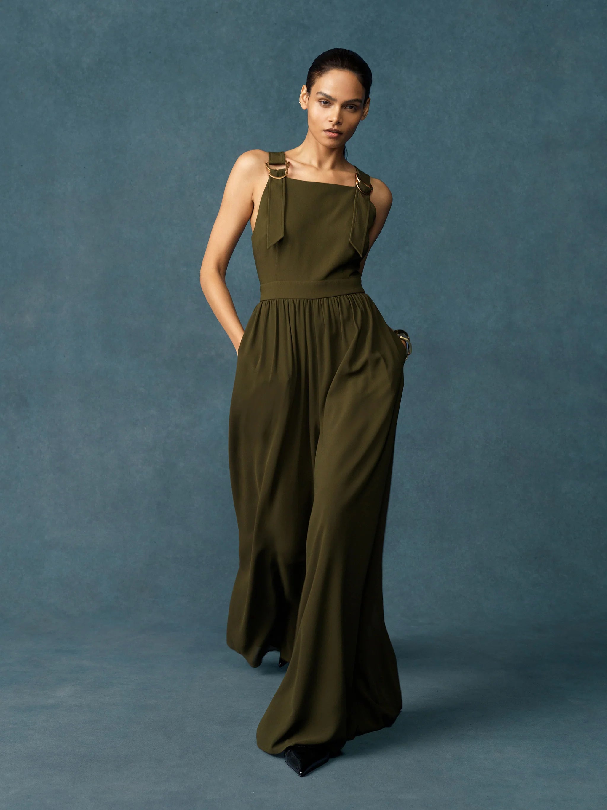 French Connection Azara Eden Mix Jumpsuit in Khaki - 7UYAF