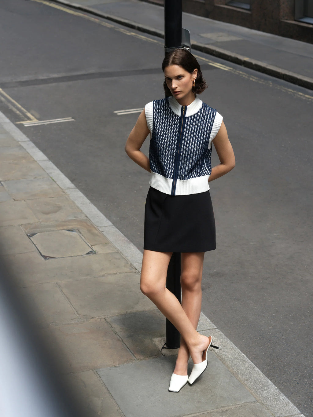 French Connection Klara Sleeveless Jumper in Navy Winter White - 78ZBI