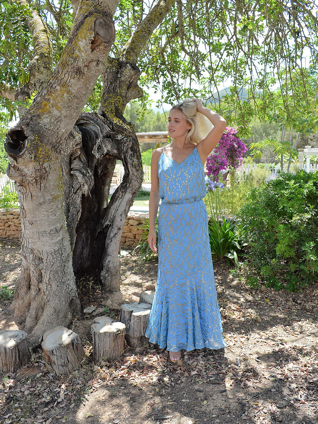 Stardust Flora Skirt in Blue with Gold Metallic Spots