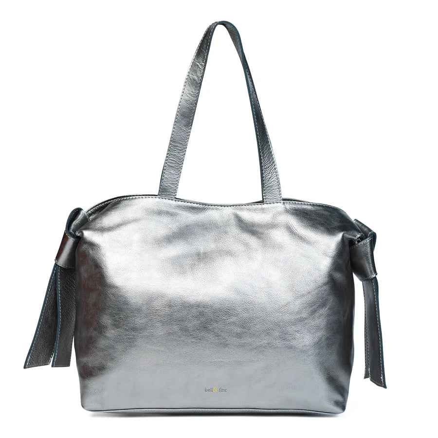 Bell & Fox Anika Bow detail Leather Tote in Gunmetal