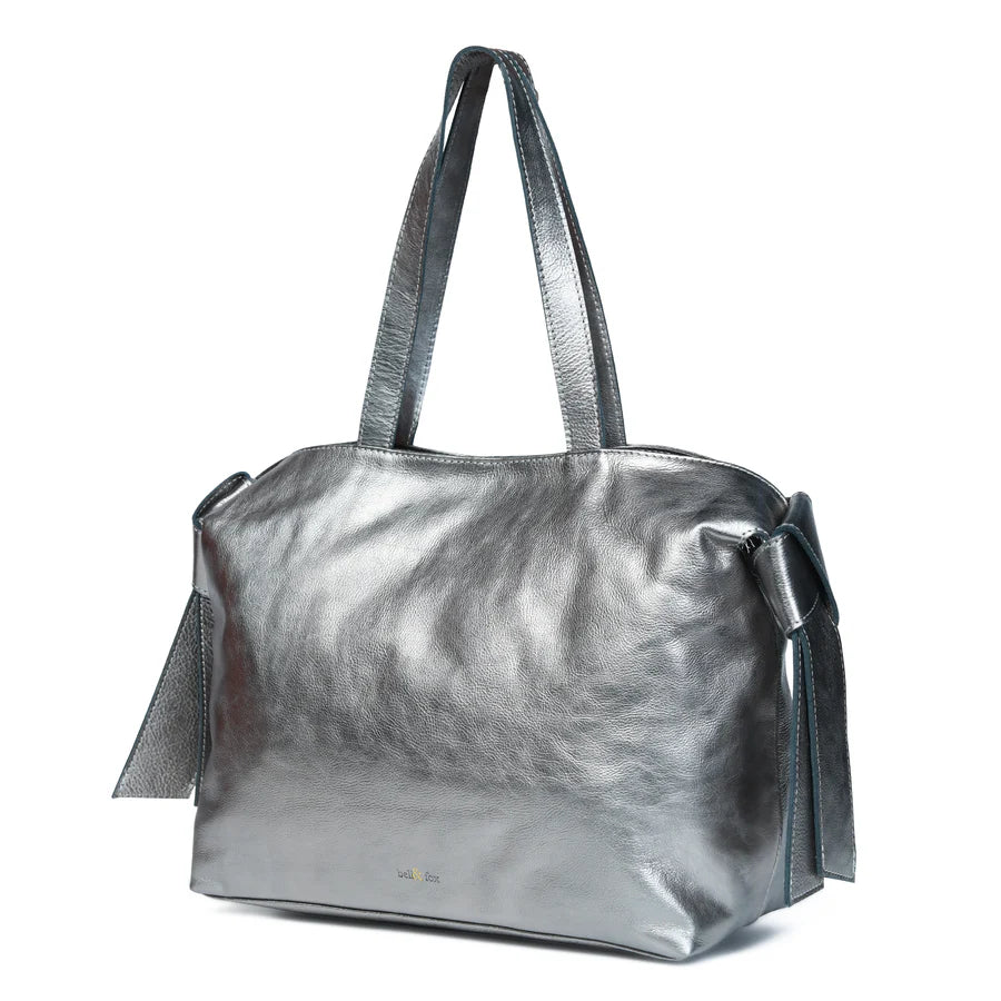 Bell & Fox Anika Bow detail Leather Tote in Gunmetal