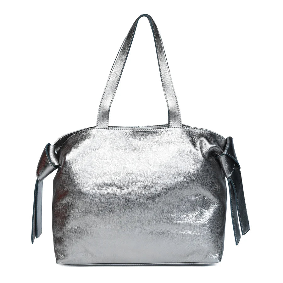 Bell & Fox Anika Bow detail Leather Tote in Gunmetal