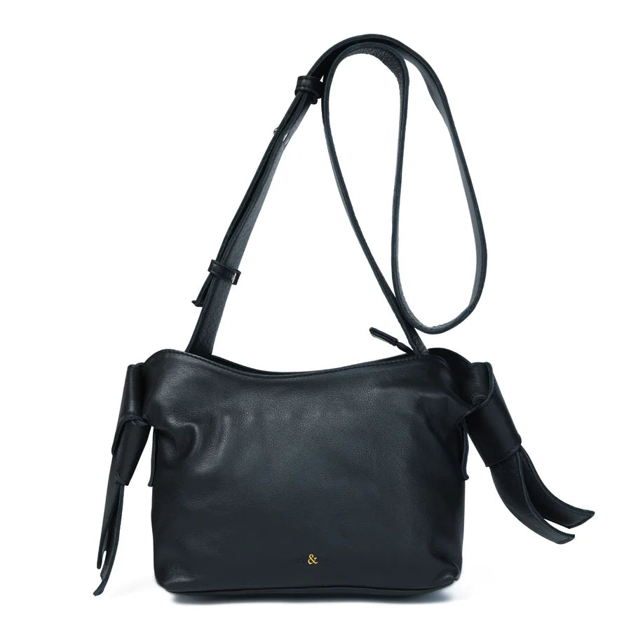 Bell & Fox Anisha Bow Detail Crossbody Bag in Black Leather