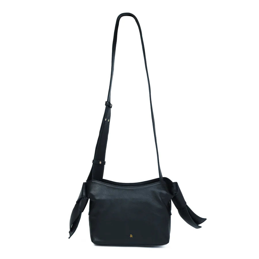 Bell & Fox Anisha Bow Detail Crossbody Bag in Black Leather