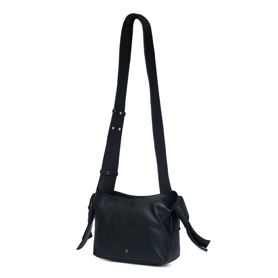 Bell & Fox Anisha Bow Detail Crossbody Bag in Black Leather