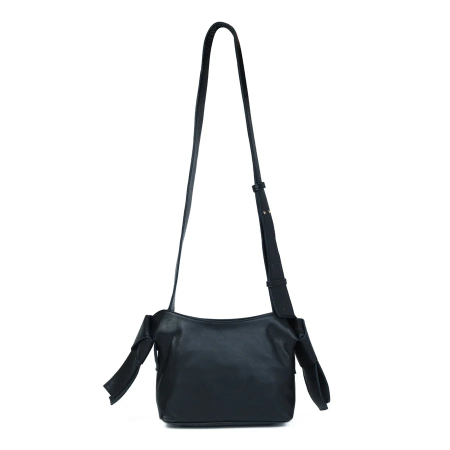 Bell & Fox Anisha Bow Detail Crossbody Bag in Black Leather