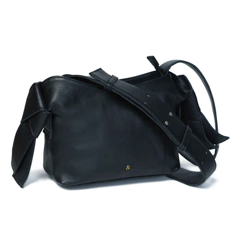 Bell & Fox Anisha Bow Detail Crossbody Bag in Black Leather