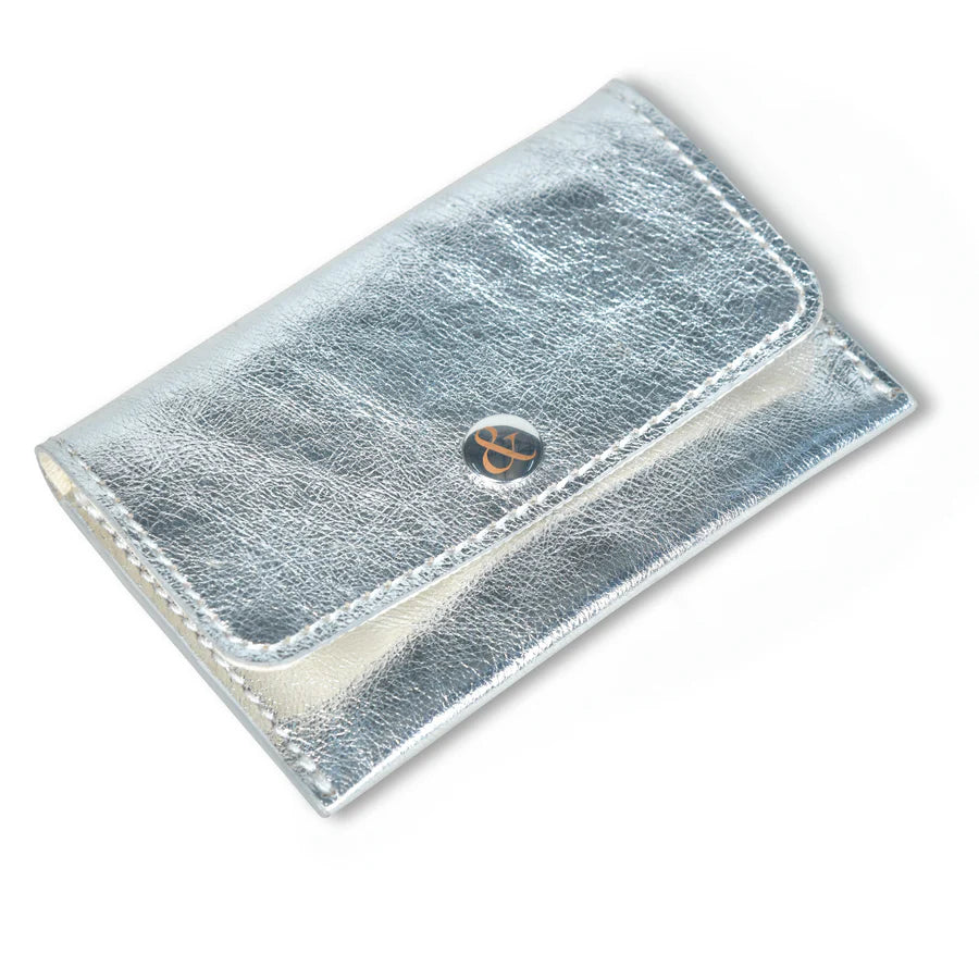 Bell & Fox Amelie Popper Card Holder Purse in Silver Leather