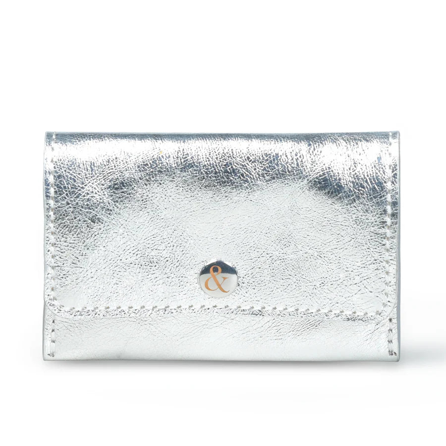 Bell & Fox Amelie Popper Card Holder Purse in Silver Leather