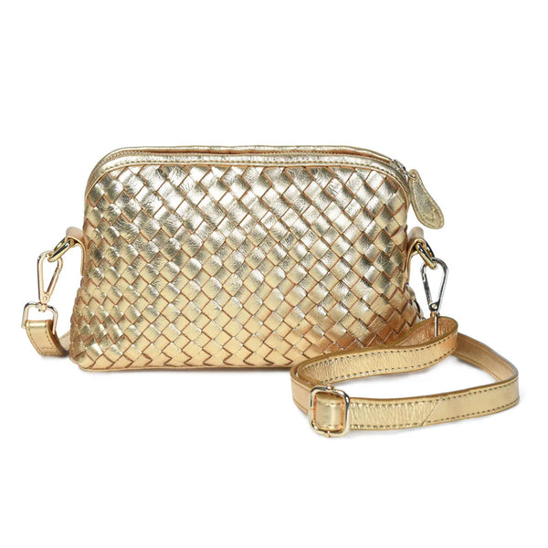 Bell & Fox Ira Hand Woven Crossbody Bag in Dark Gold Metallic Leather