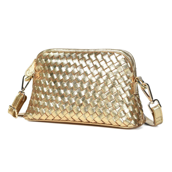 Bell & Fox Ira Hand Woven Crossbody Bag in Dark Gold Metallic Leather