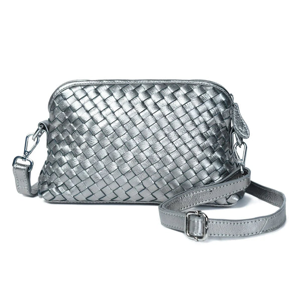 Bell & Fox Ira Woven Crossbody Bag in Gunmetal Metallic Leather