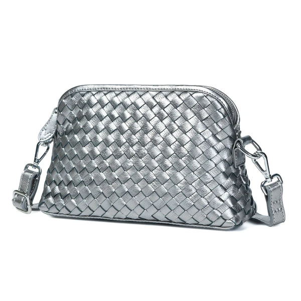 Bell & Fox Ira Woven Crossbody Bag in Gunmetal Metallic Leather