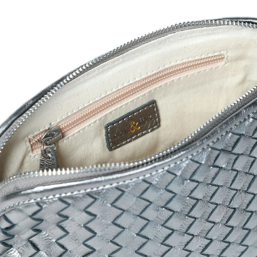 Bell & Fox Ira Woven Crossbody Bag in Gunmetal Metallic Leather