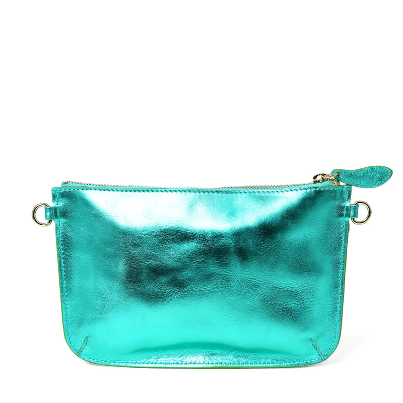 Bell & Fox Izzy Crossbody/Clutch Bag-Emerald Metallic Leather