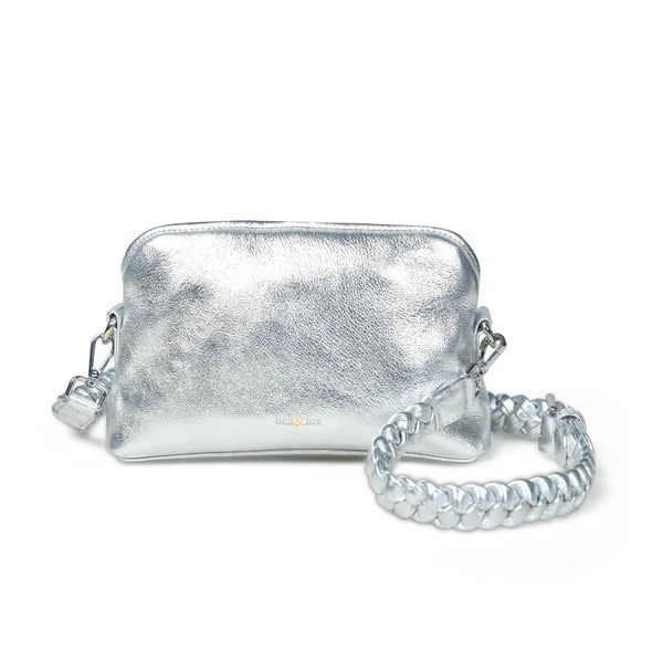 bell & fox layla crossbody bag in silver metallic leather evalucia boutique perth scotland