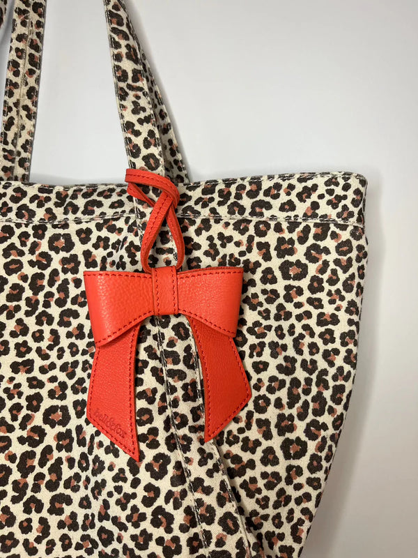 Bell & Fox Minerva Bow Bag Charm in Coral Leather