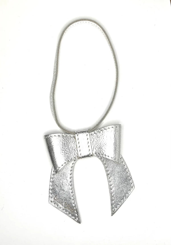 Bell & Fox Minnie Bow Bag Charm in Silver Leather