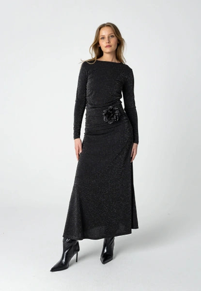 Coster Copenhagen Draped Lurex Dress in Black & Silver