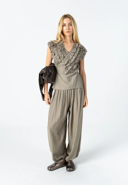 Coster Copenhagen Wrap Ruffle Top in Sage Green