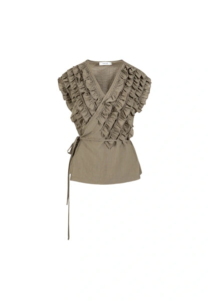 Coster Copenhagen Wrap Ruffle Top in Sage Green
