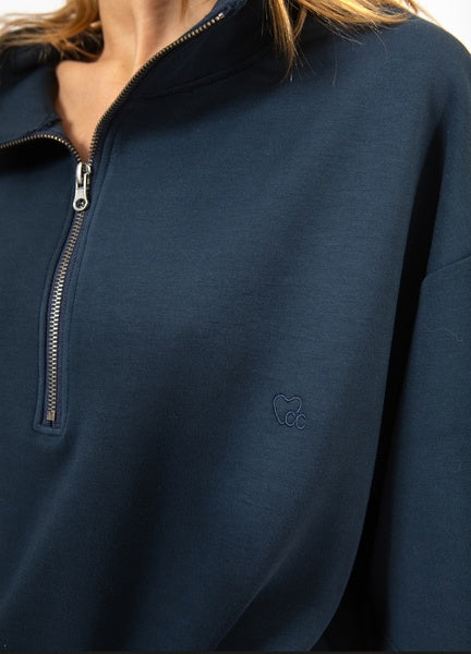 Coster Copenhagen Heart Billie Zip T-Shirt in Navy - CCH1319-254