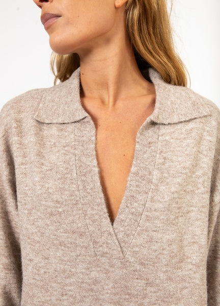 Coster Copenhagen Heart Emerie Polo Sweater in Sand Melange - CCH2238-254