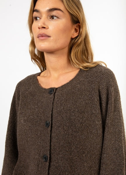 Coster Copenhagen Heart Emma Round-Neck Knit Cardigan in Chocolate Melange - CCH2188-254