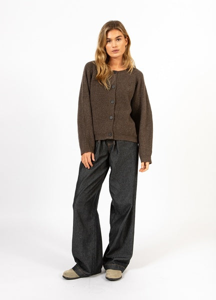 Coster Copenhagen Heart Emma Round-Neck Knit Cardigan in Chocolate Melange - CCH2188-254