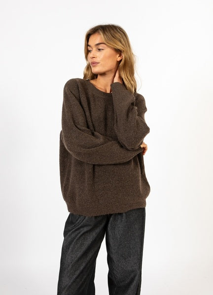 Coster Copenhagen Heart Emma Round-Neck Sweater in Chocolate Melange - CCH2187-254