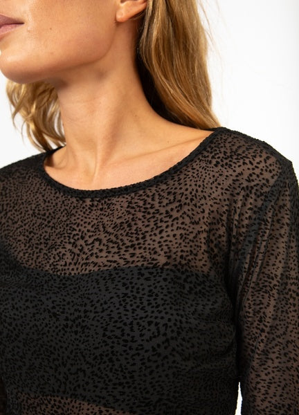 Coster Copenhagen Heart Eve Mesh Blouse in Black Velvet Spots - CCH1178-254