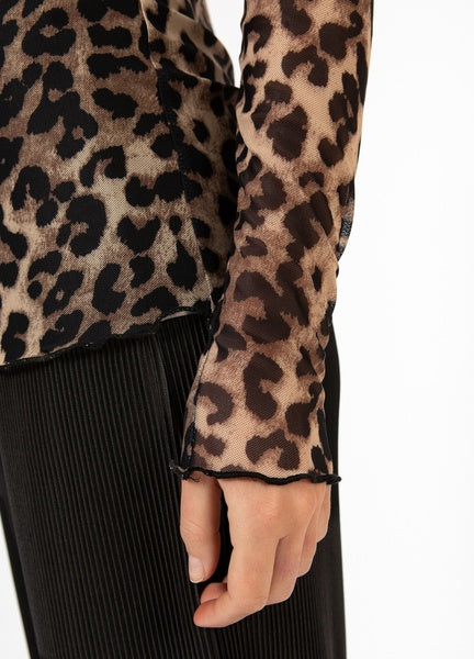 Coster Copenhagen Heart Eve Mesh Turtleneck in Leopard Print - CCH1175-254