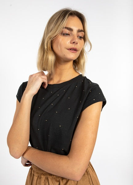 Coster Copenhagen Heart Stud Tee in Black - CCH1206-255