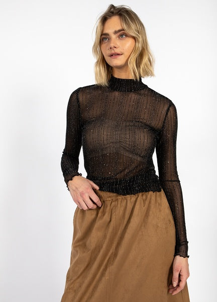 Coster Copenhagen Heart Black Glitter Eve Mesh Turtleneck - CCH1115-255