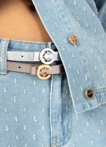 Coster Copenhagen Small Logo Belt in Metallic Mud - 261-9401