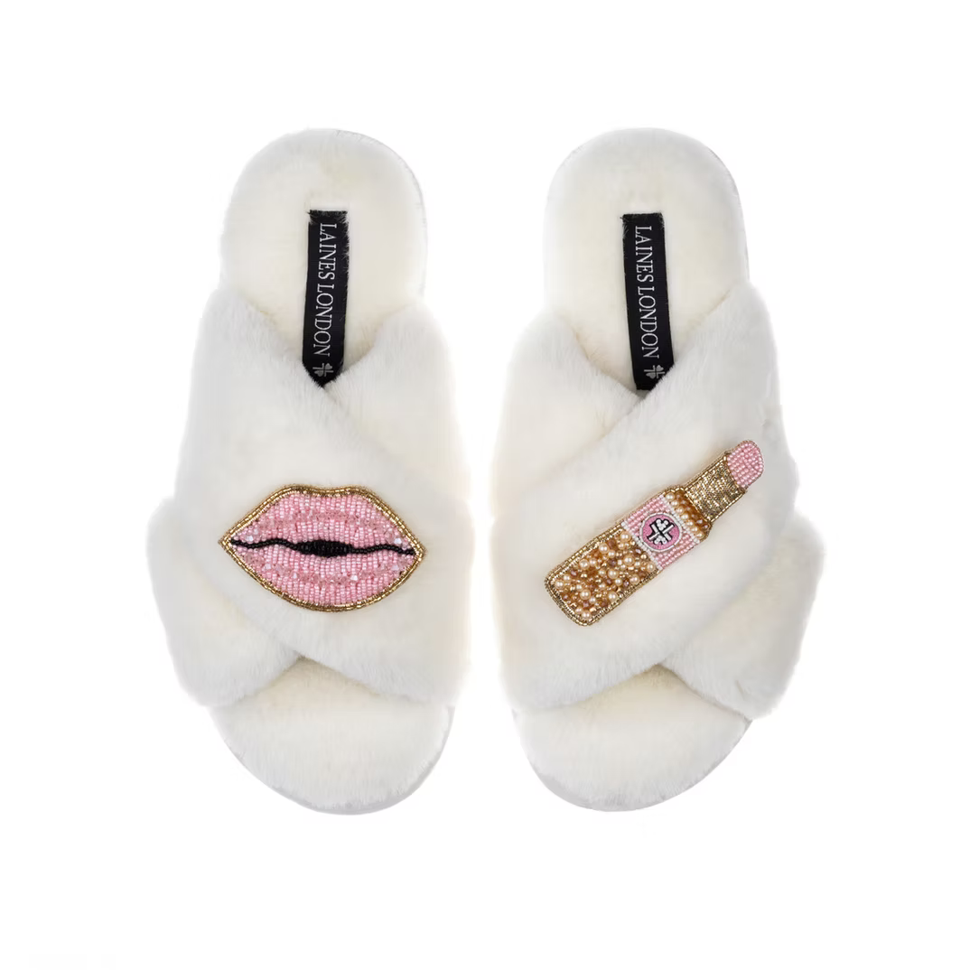 Laines London Slippers Pink Lipstick & Lips Brooches