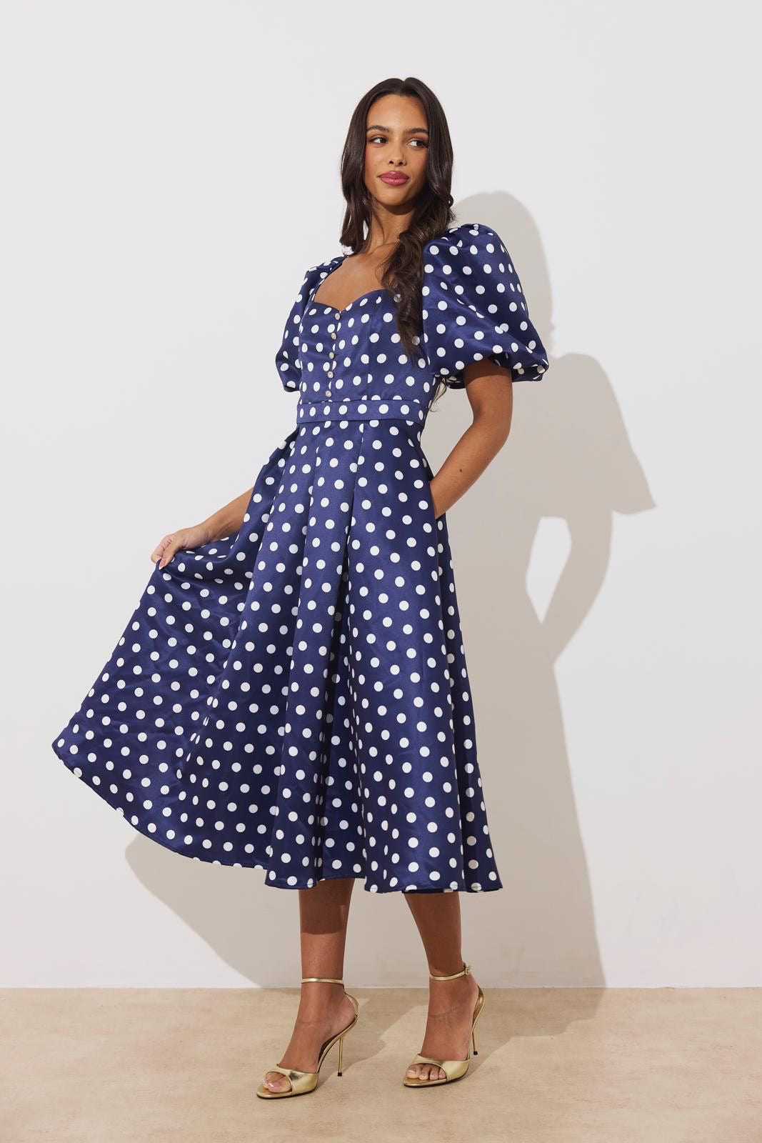The 8th Sign Audrey Puff Sleeve Full Skirt Polka
