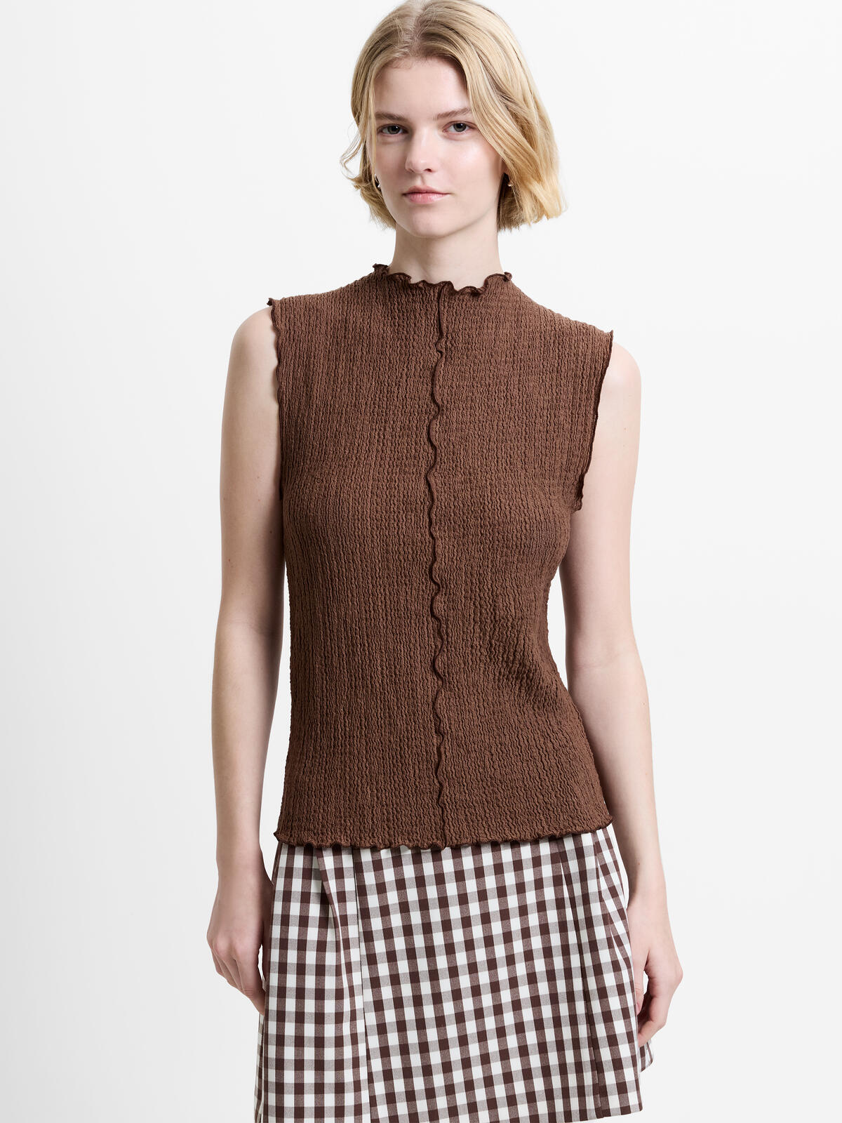 French Connection Andie Textured Top in Espresson Brown - 769F3