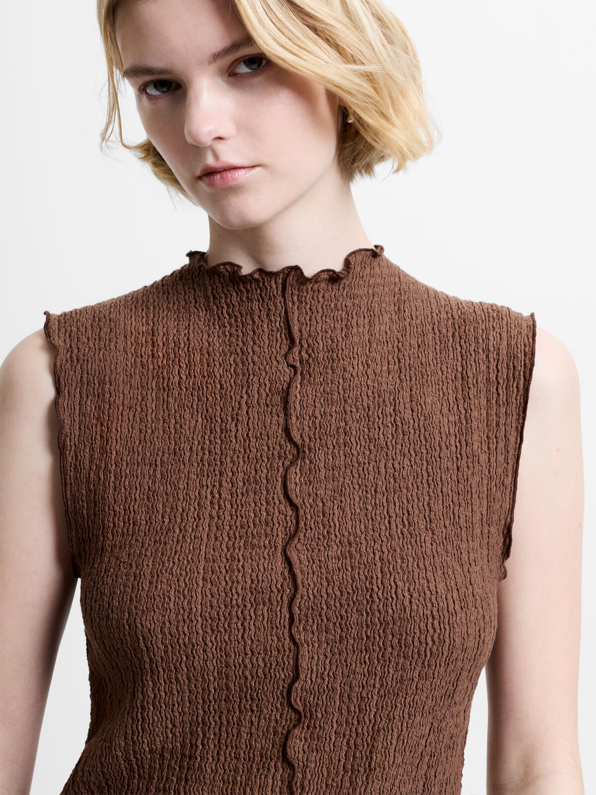 French Connection Andie Textured Top in Espresson Brown - 769F3