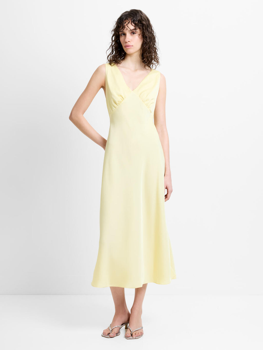 French Connection Bernice Satin Twill Slip Dress in Mellow Yellow