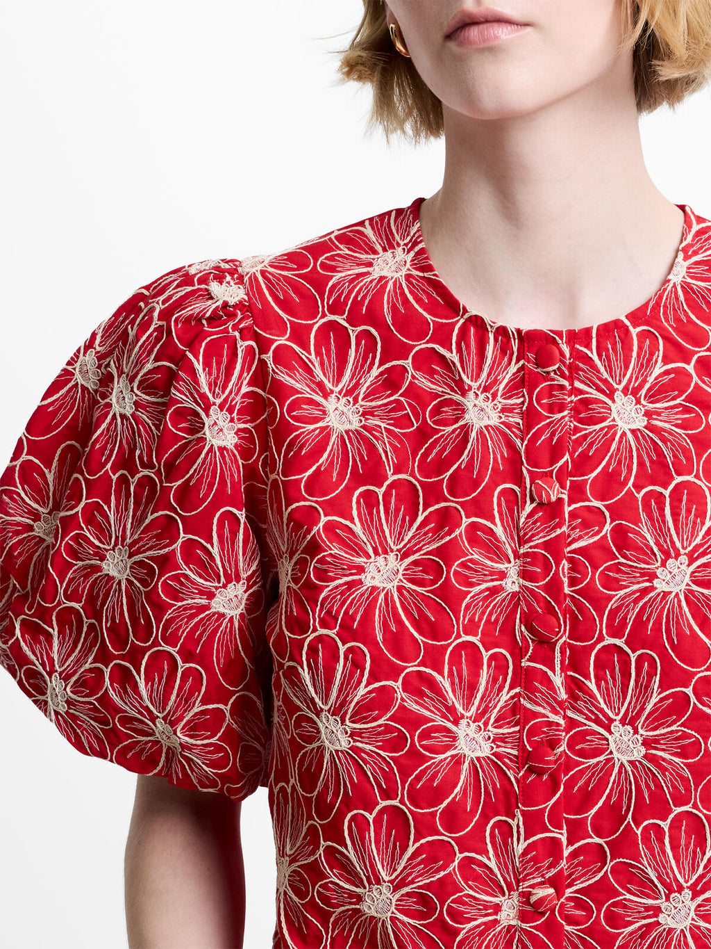 French Connection Cambria Cotton Button Through Top in Watermelon Red