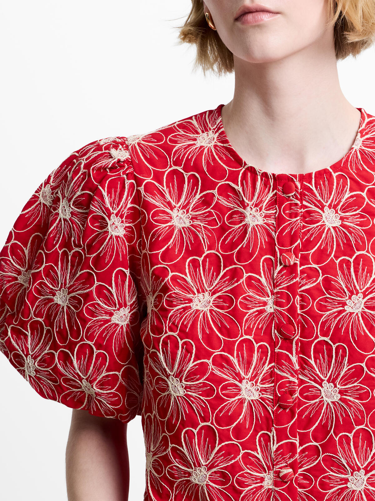 French Connection Cambria Cotton Button Through Top in Watermelon Red - 729E4