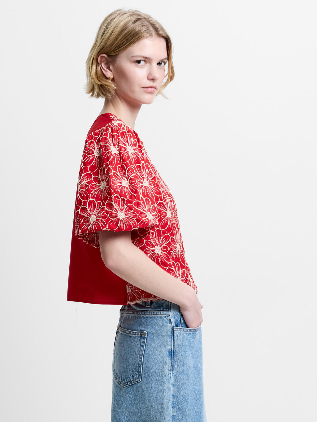 French Connection Cambria Cotton Button Through Top in Watermelon Red