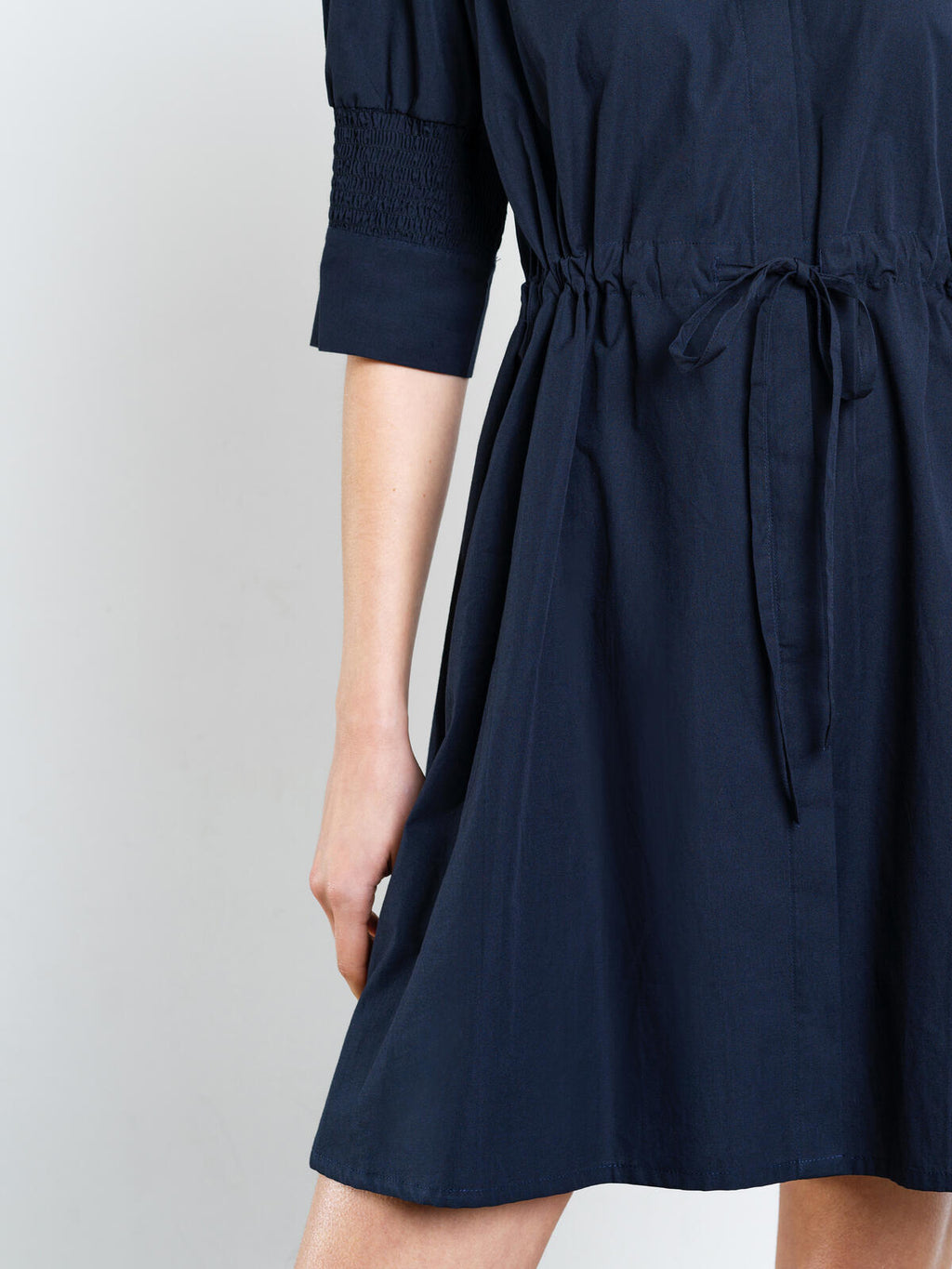 French Connection Cambria Cotton Cinched Waist Dress in Navy